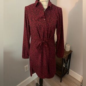 A New Day burgundy leopard print long sleeve shirt dress